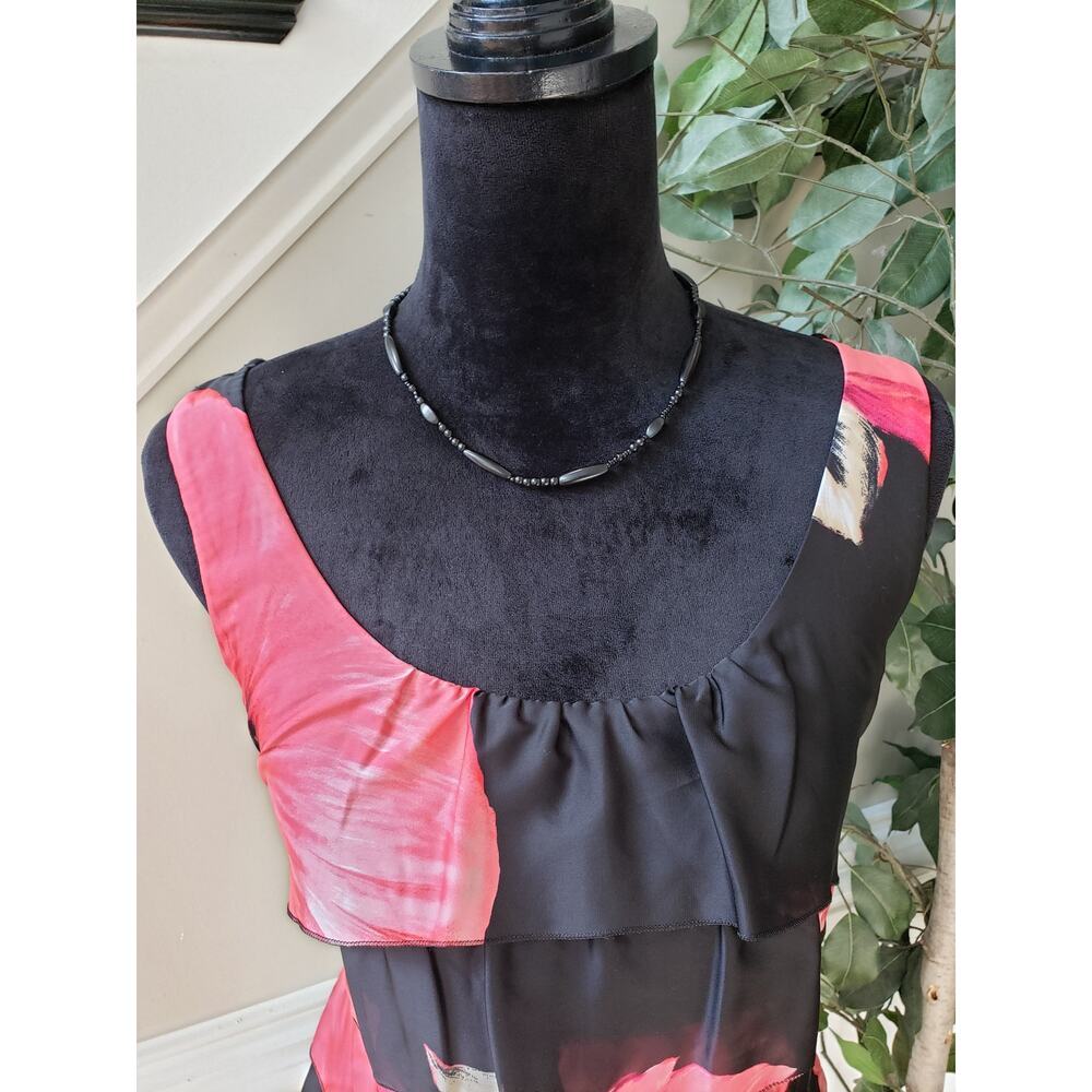 White House Black Market Tank Top Womens M Black Pink Floral Layered Scoop Neck - Picture 5 of 10